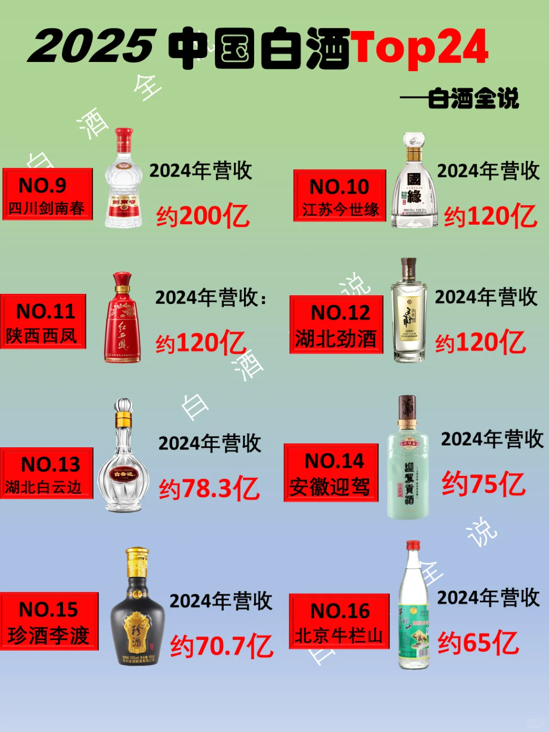 2025年中国白酒品牌营收排行榜Top24