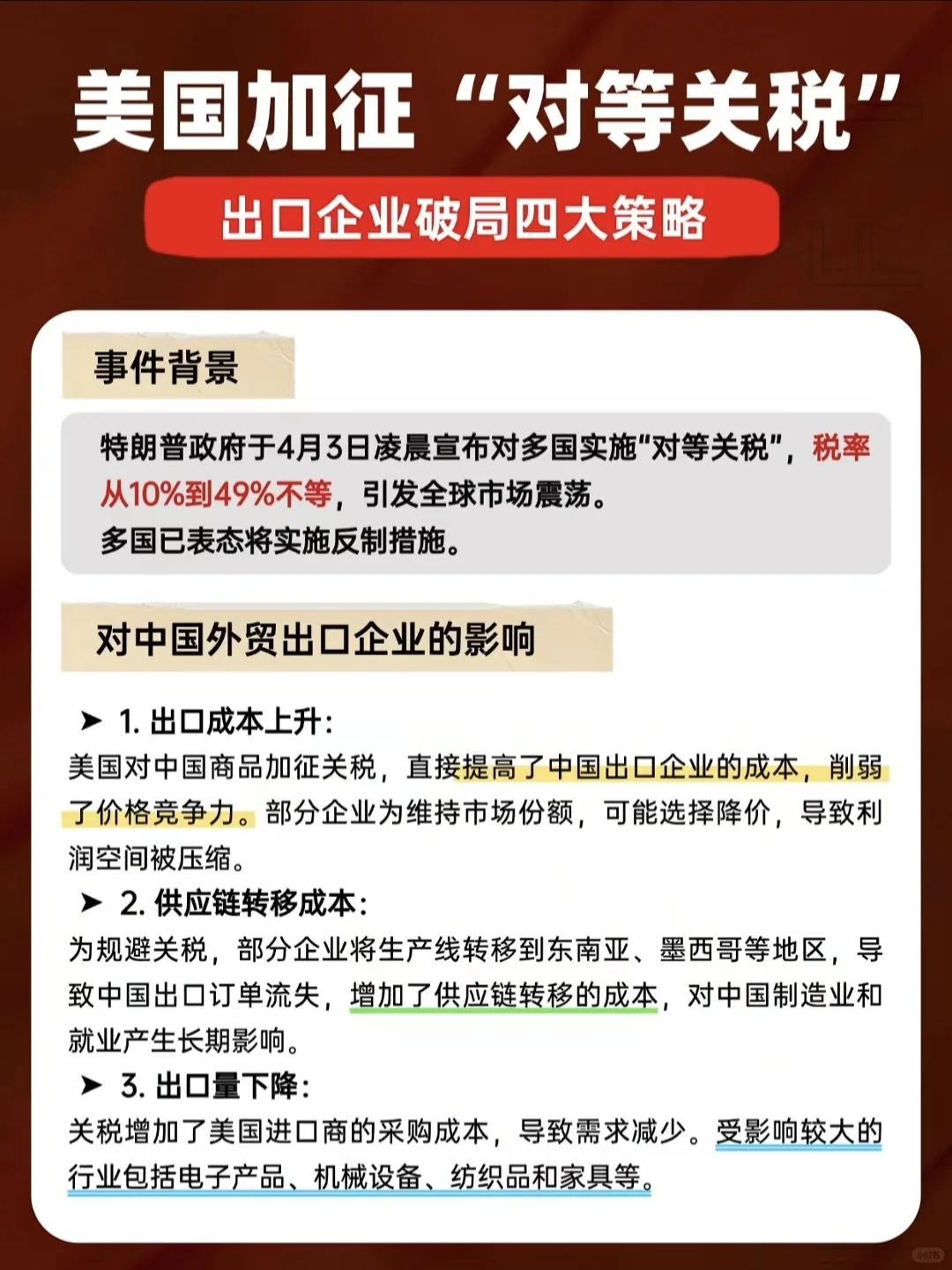 加征“对等关税”??出口企业破局策略