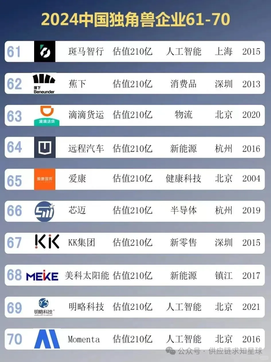 行业新知 2024中国独角兽企业TOP100