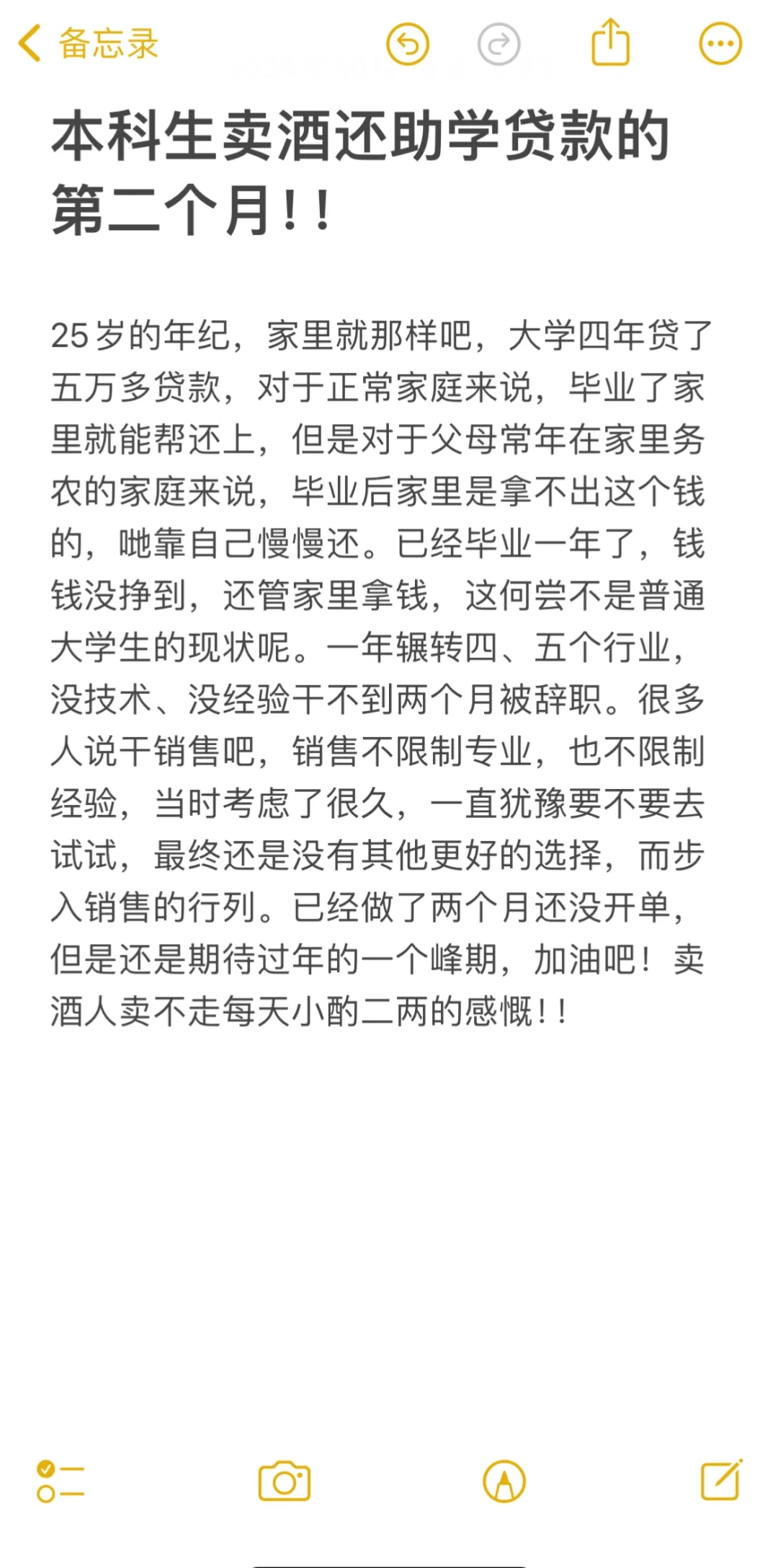 本科生卖酒还助学贷款