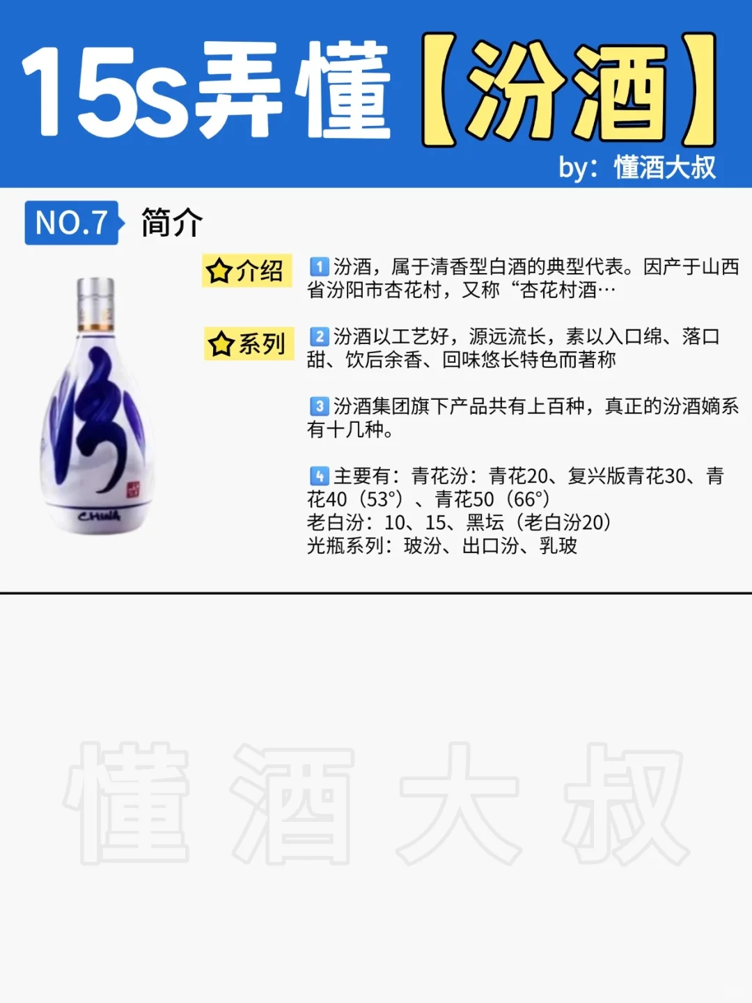15s弄懂?汾酒7个系列?醉全科普