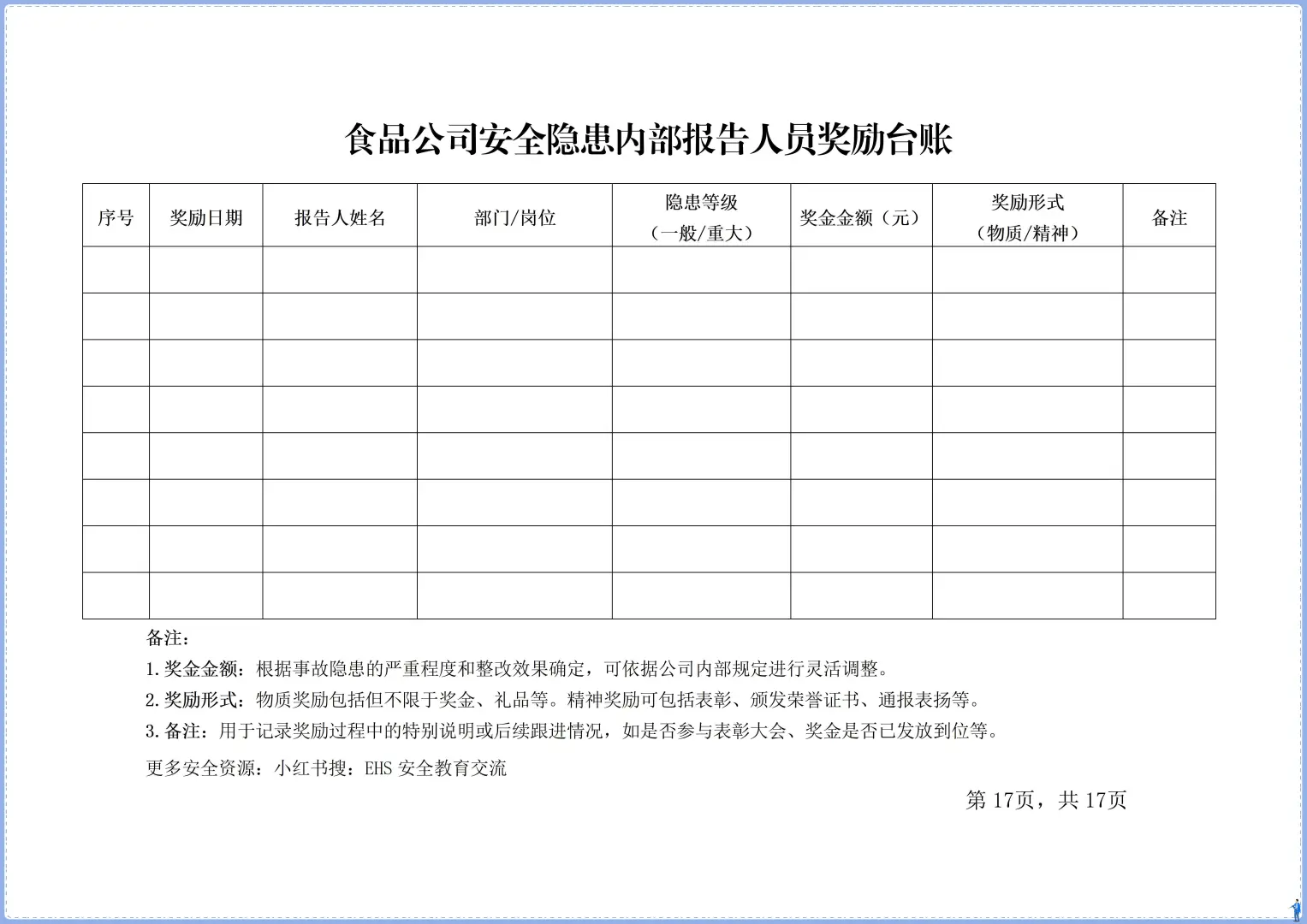 食品添加剂生产事故隐患内部报告奖励制度