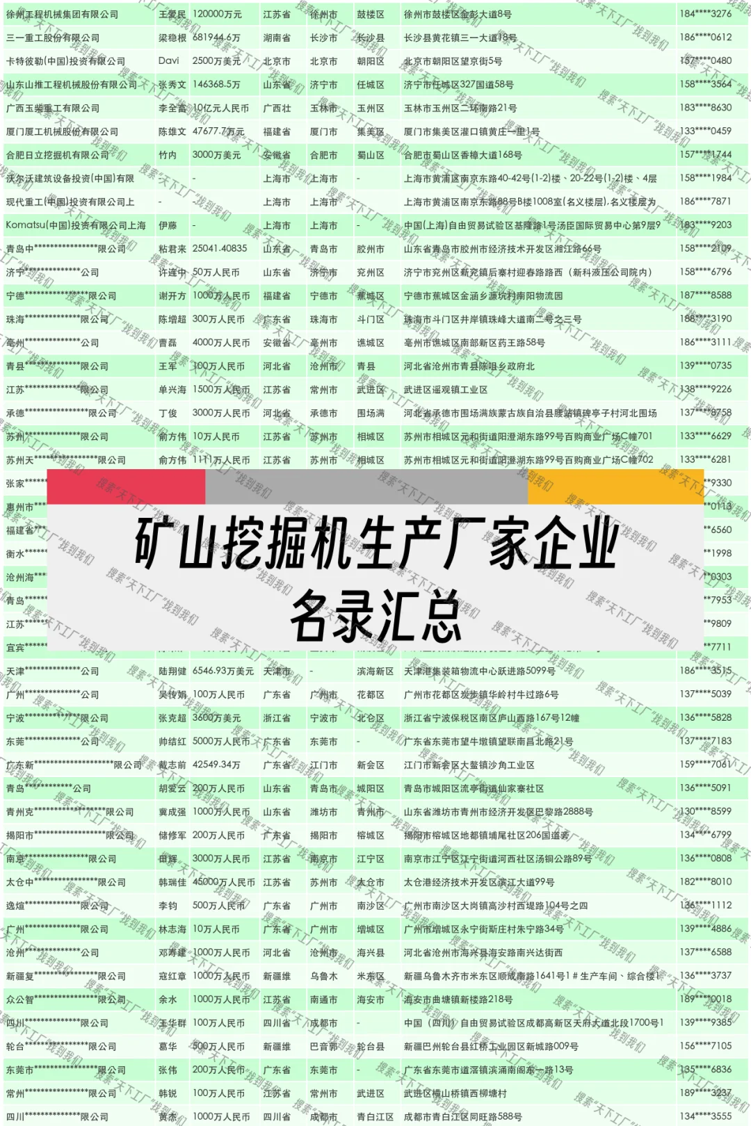 矿山挖掘机生产厂家企业名录汇总
