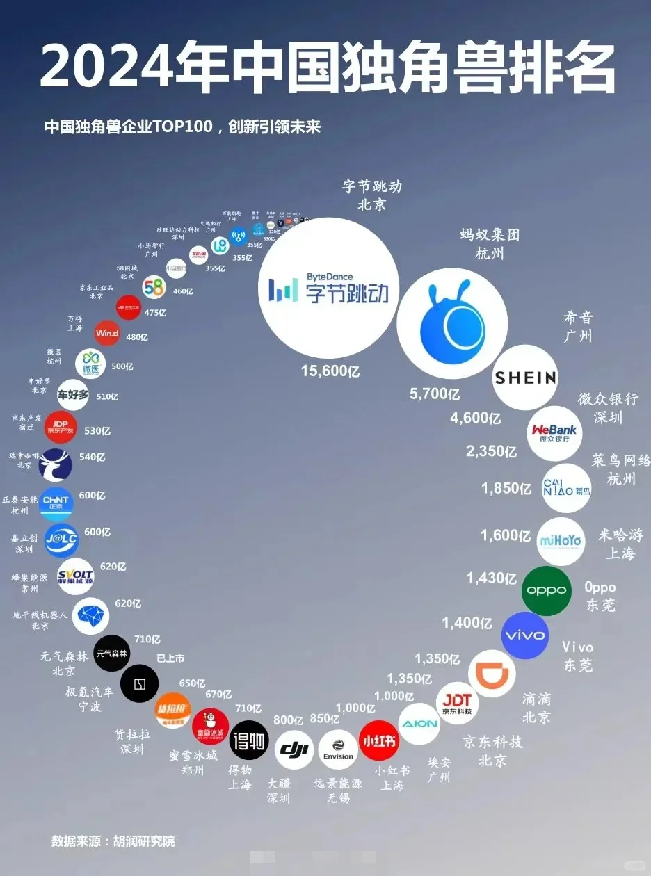 2024中国独角兽企业TOP100一览表