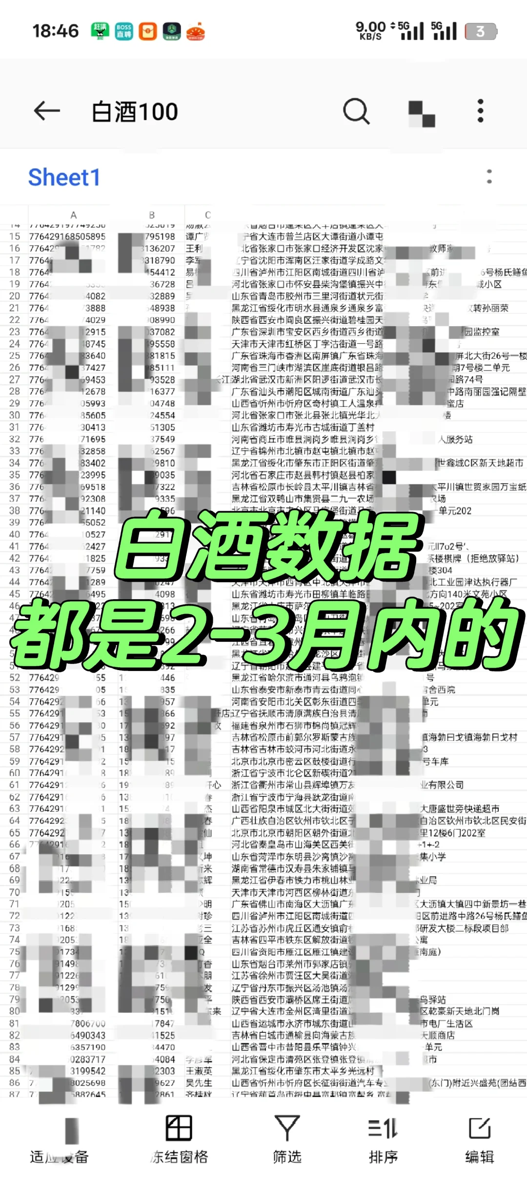白酒数据大量，近两个月以内的