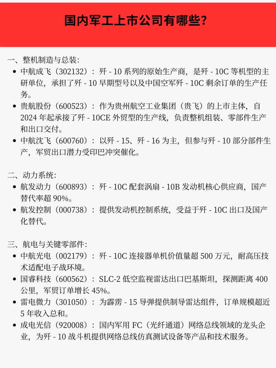 国内军工上市公司有哪些？