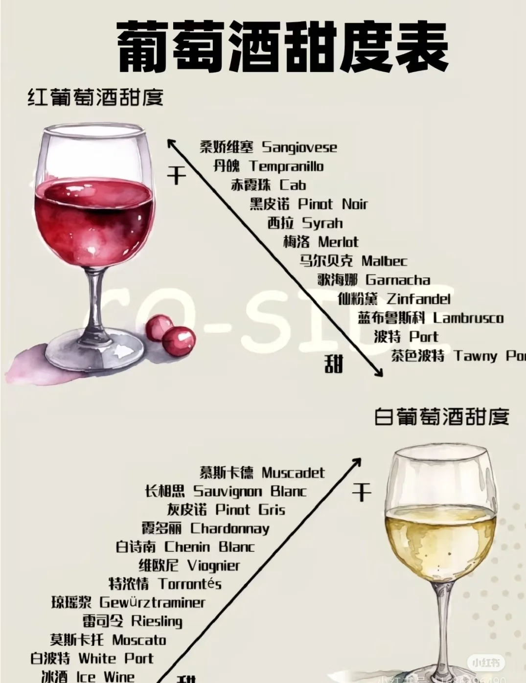 葡萄酒小白必看✨一张图秒懂葡萄酒甜度