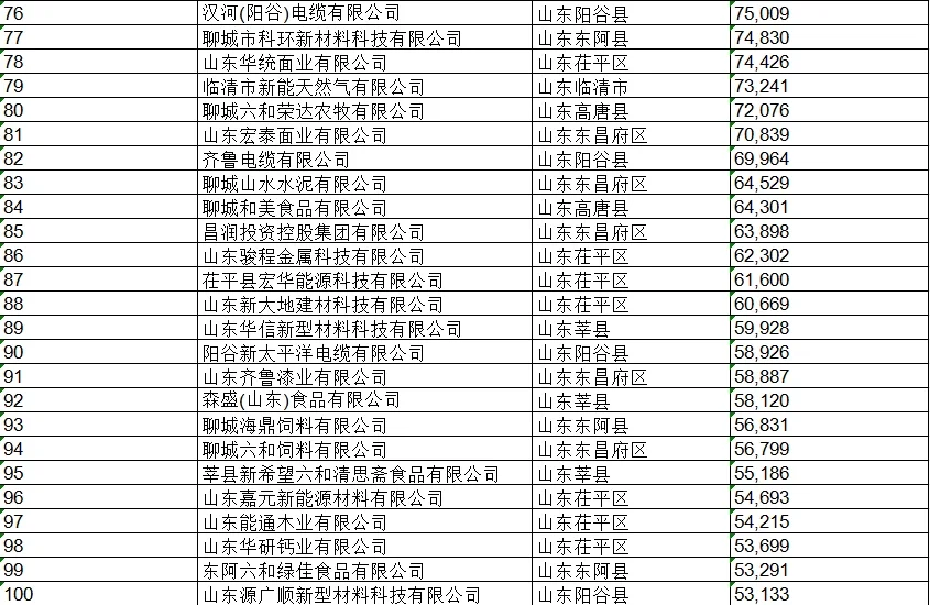 聊城企业排行榜（百强企业）