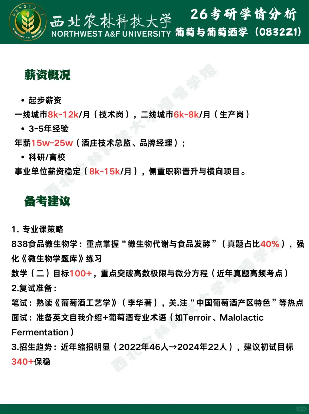 西农|?葡萄与葡萄酒学26考情分析