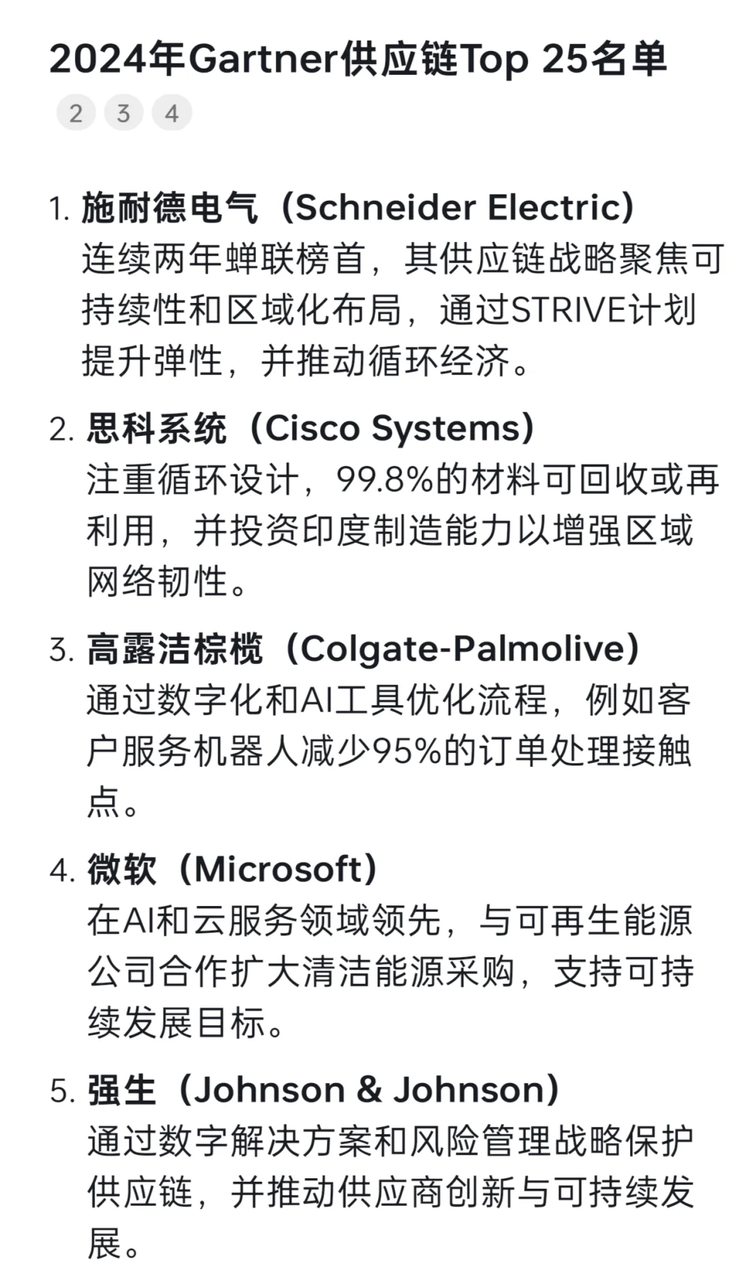 24年全球企业供应链排名Top25(DS)