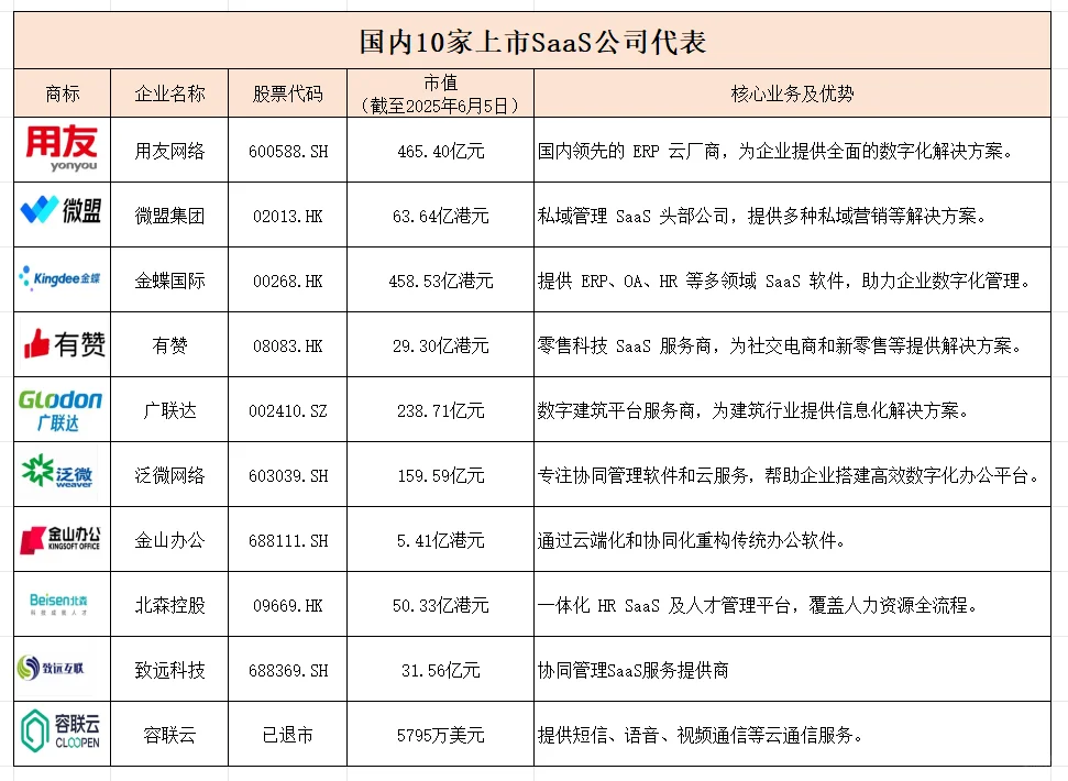国内上市Saas公司代表