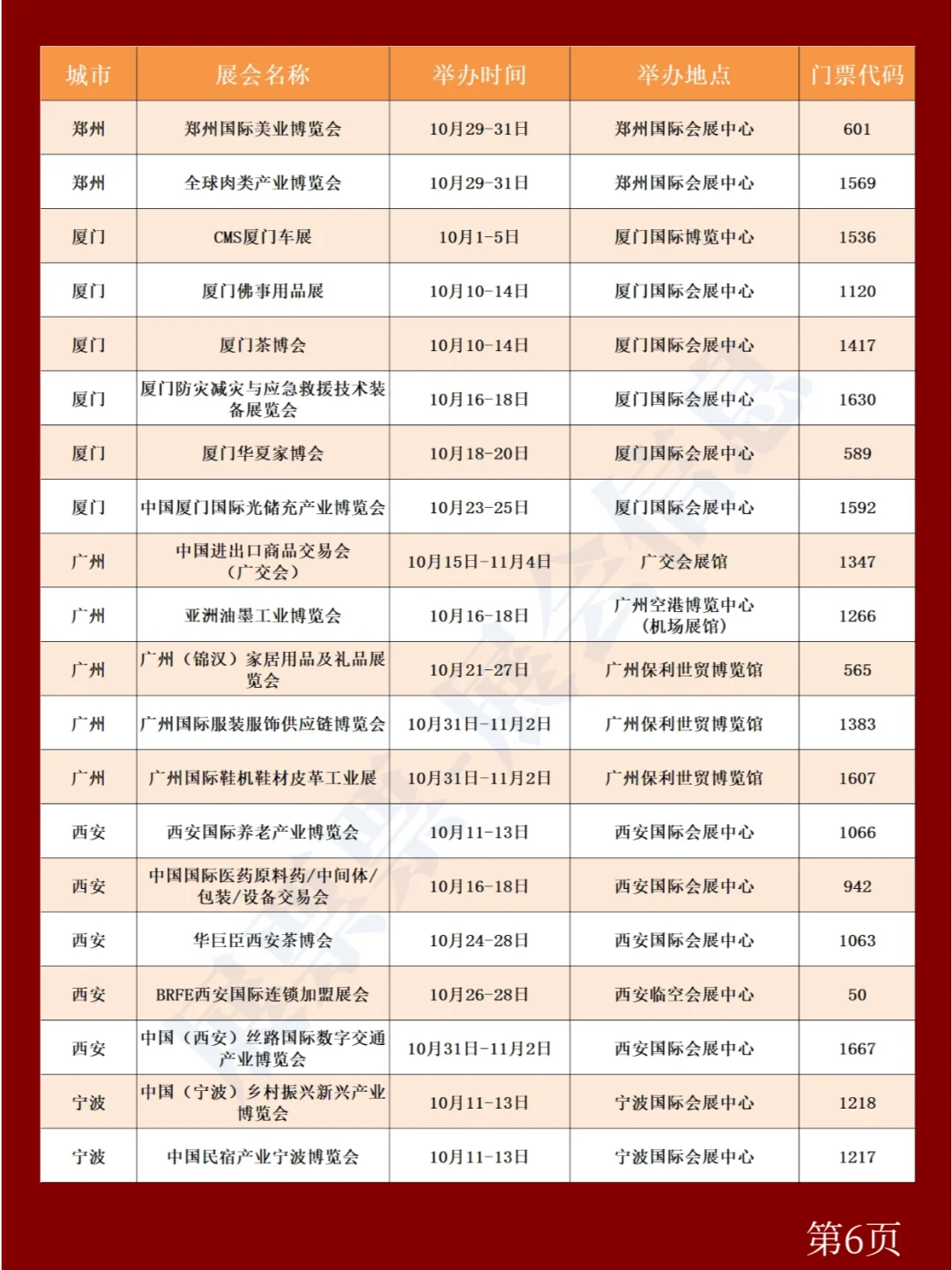 全国展会排期 | 10月展会一览表（共153场）