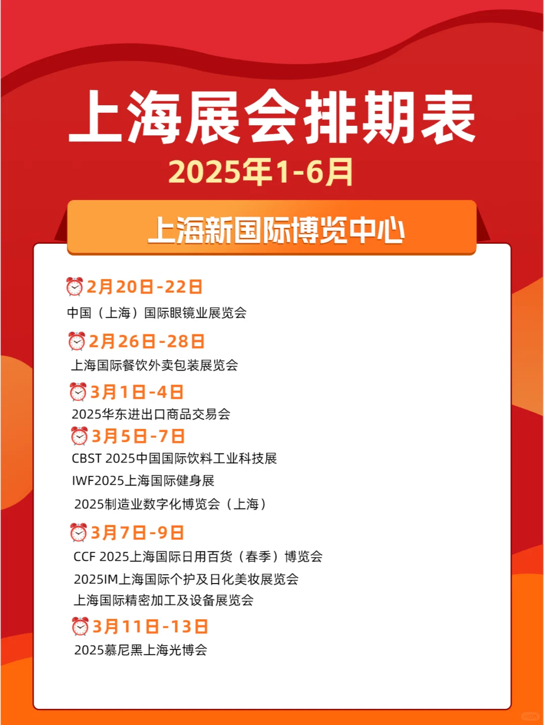 上海展会2025年上半年展会排期表一览