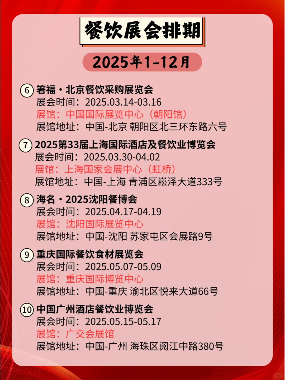 ?2025年全国餐饮展会排期合集?