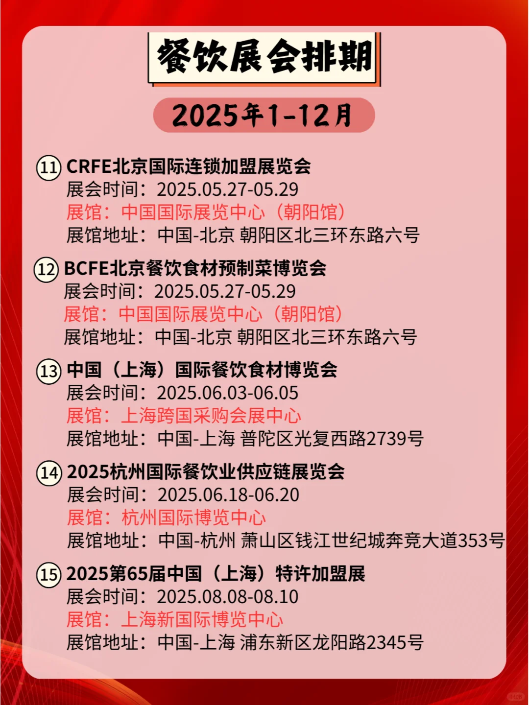 ?2025年全国餐饮展会排期合集?