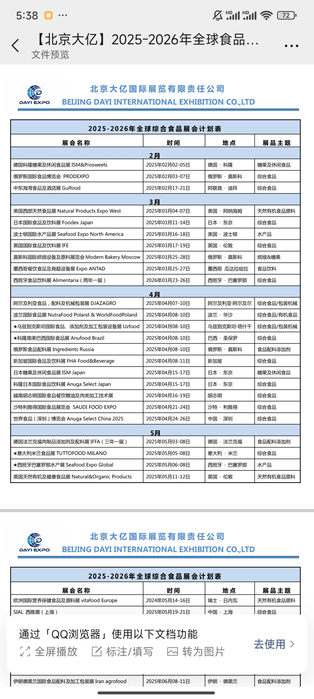 2025国际会展策划之全球食品展计划表