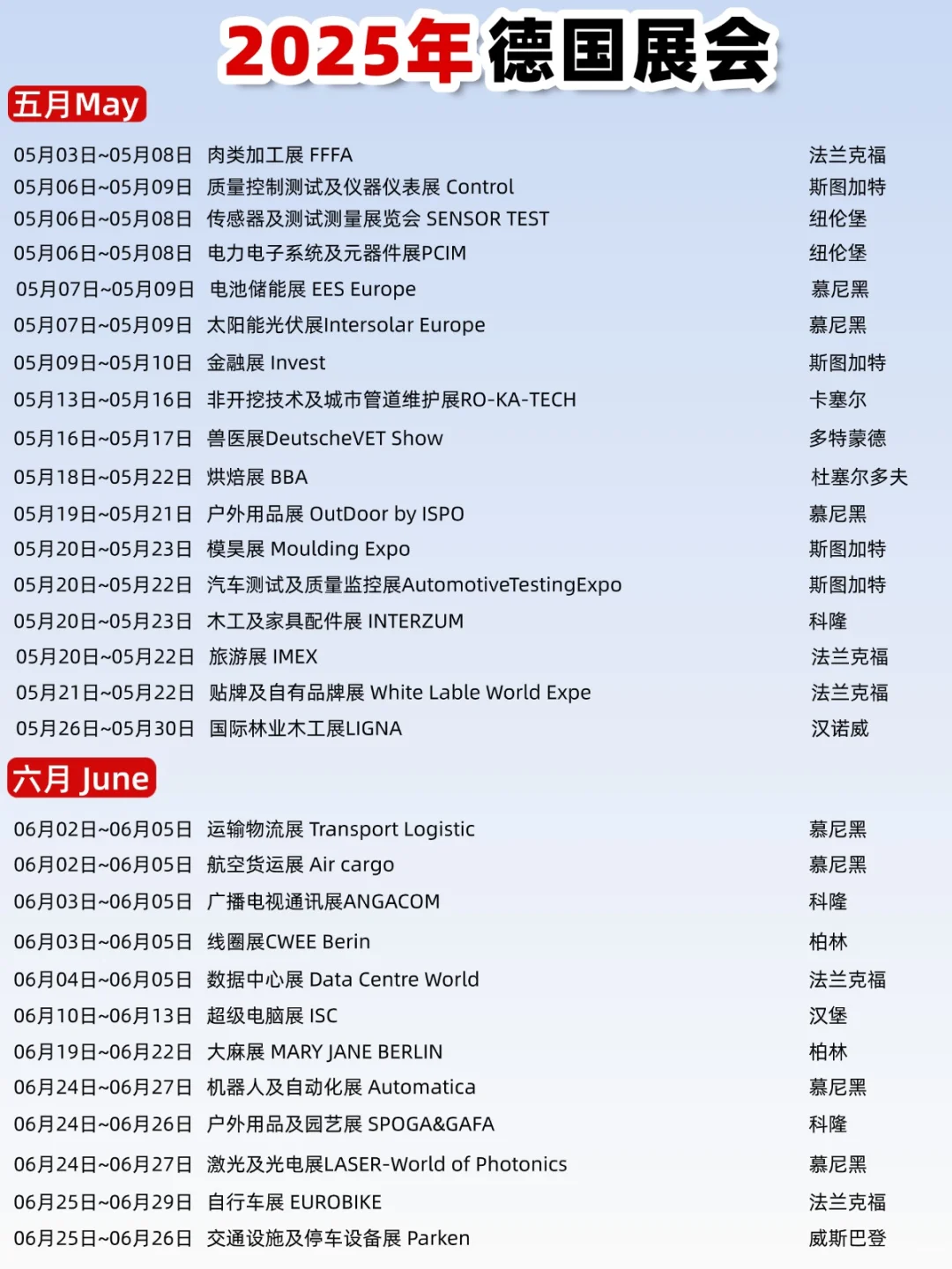 2025年德国展会大全❗速速收藏❗