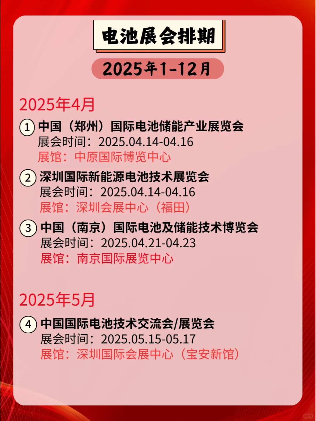 ?2025年全国电池展会排期合集??