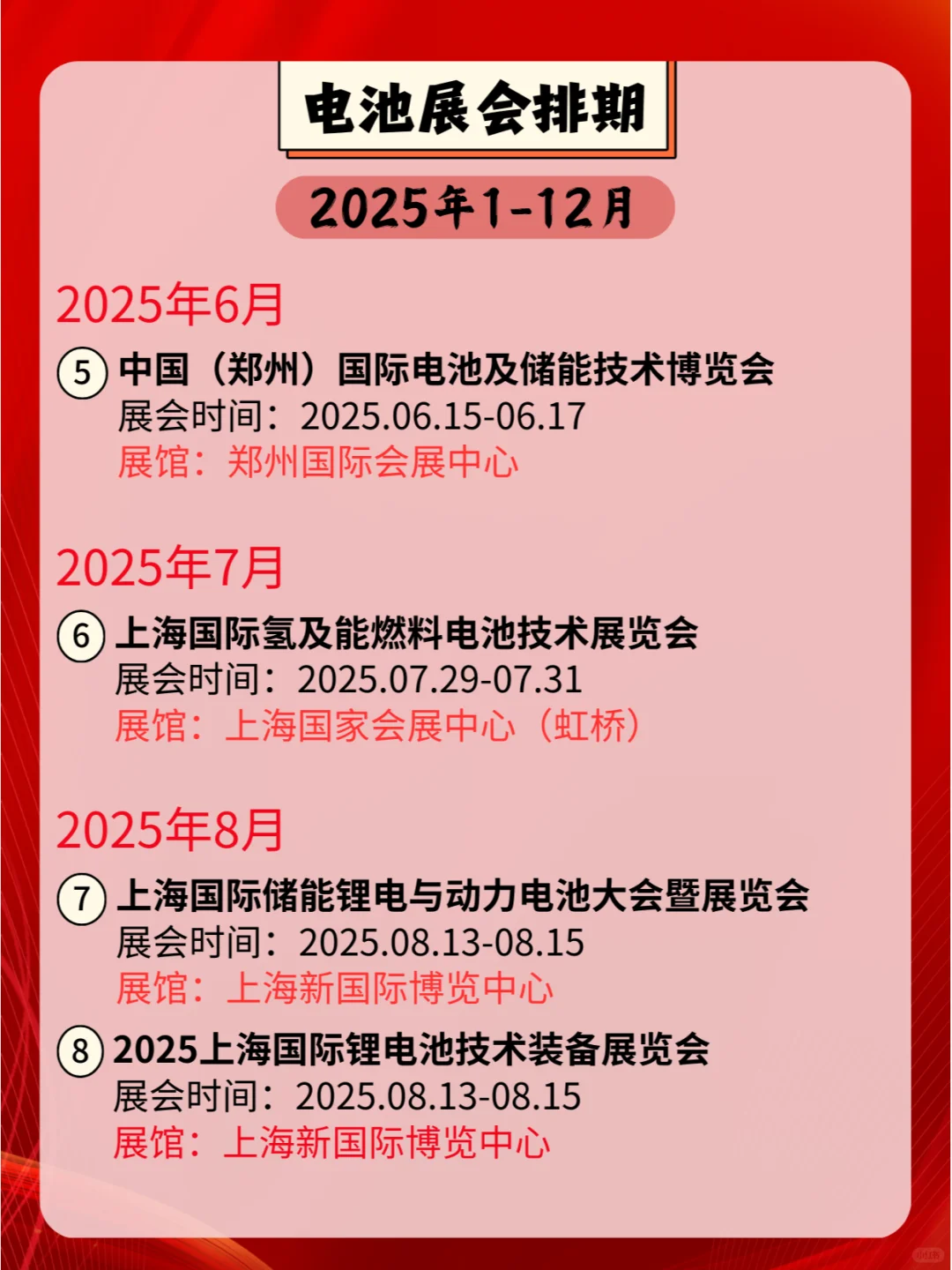 ?2025年全国电池展会排期合集??