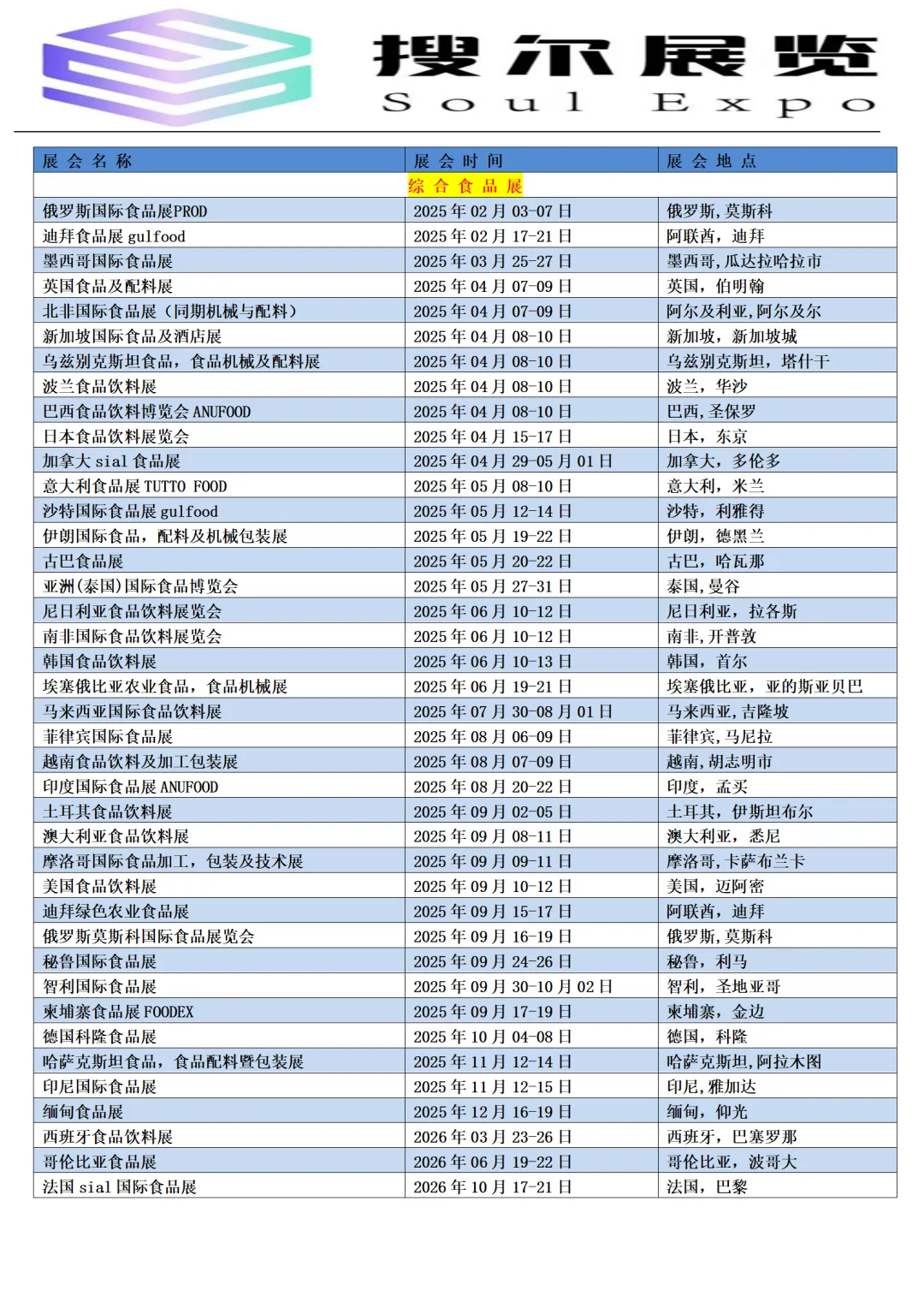 2025-2026年展会计划