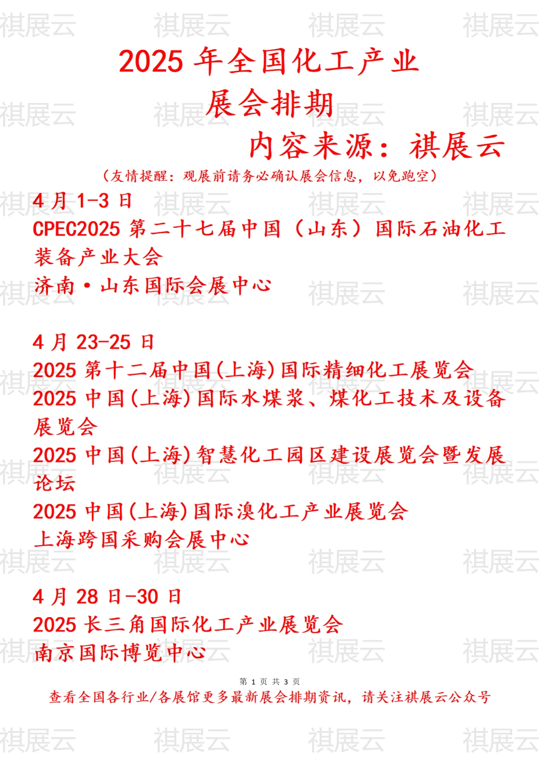 会展资讯丨2025年全国化工产业展会排期