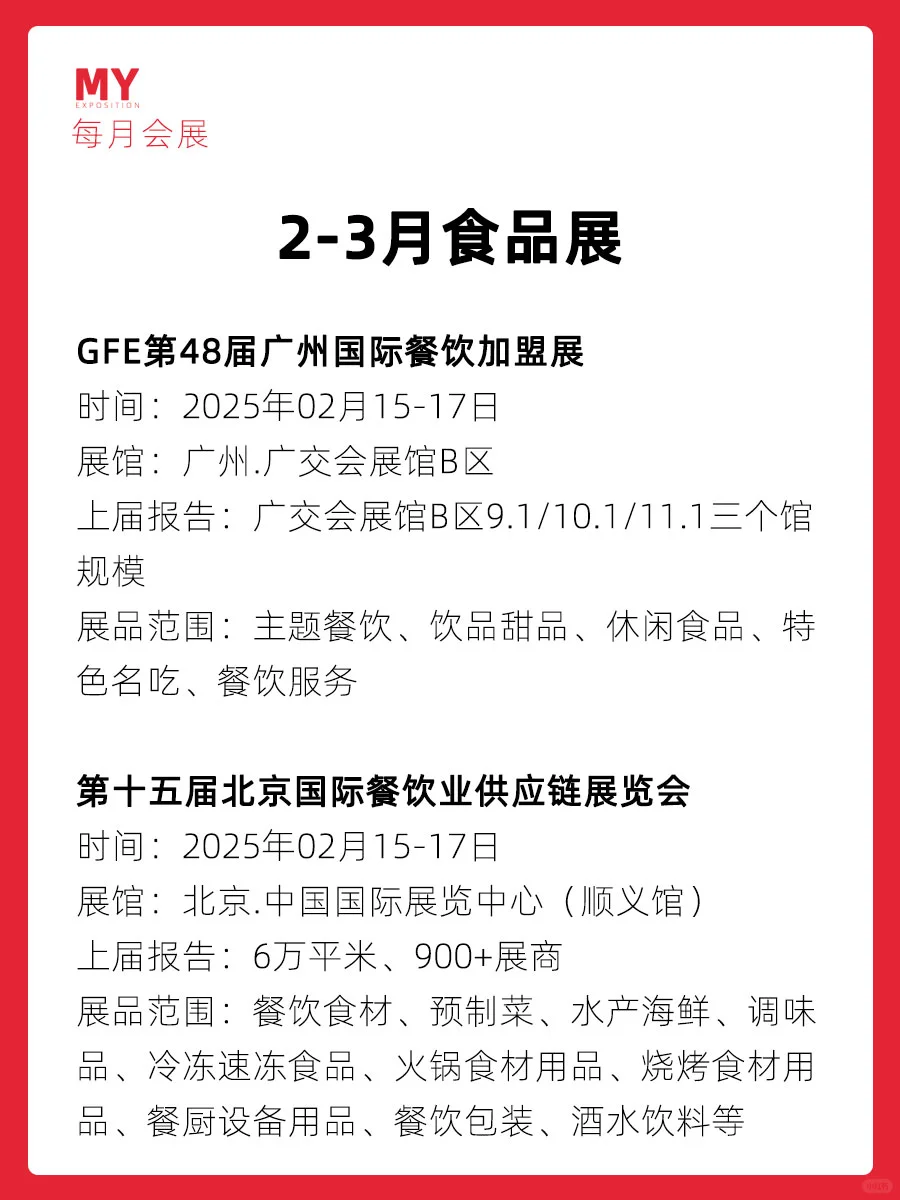 展会预告｜2025年2-3月全国食品展推荐