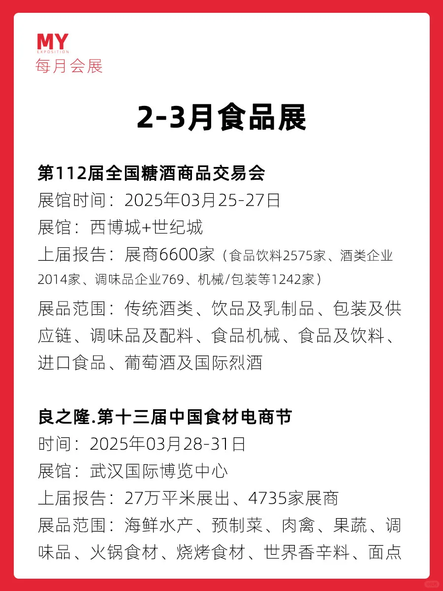 展会预告｜2025年2-3月全国食品展推荐