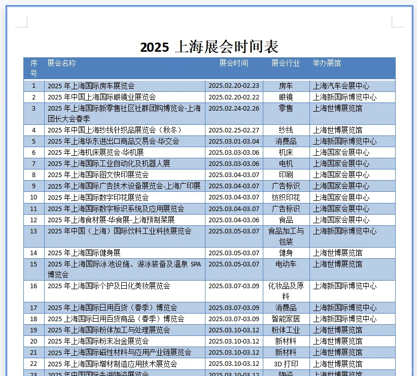 2025上海展会详情表免费领！?