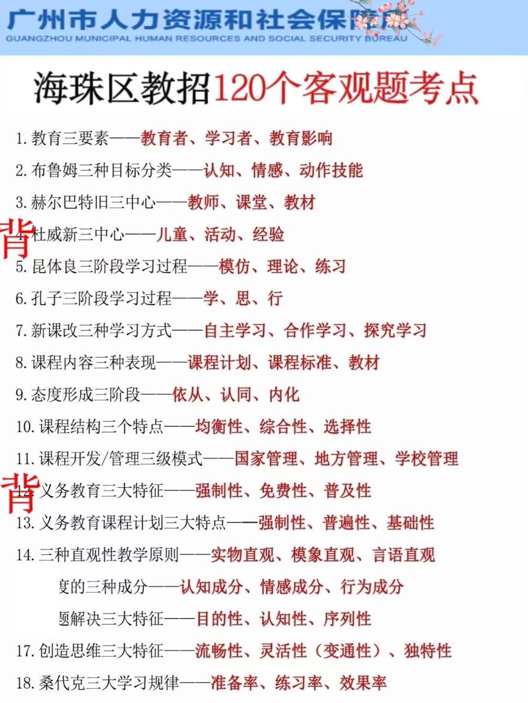 别裸考！周日海珠区教招极简背诵版，7h足矣