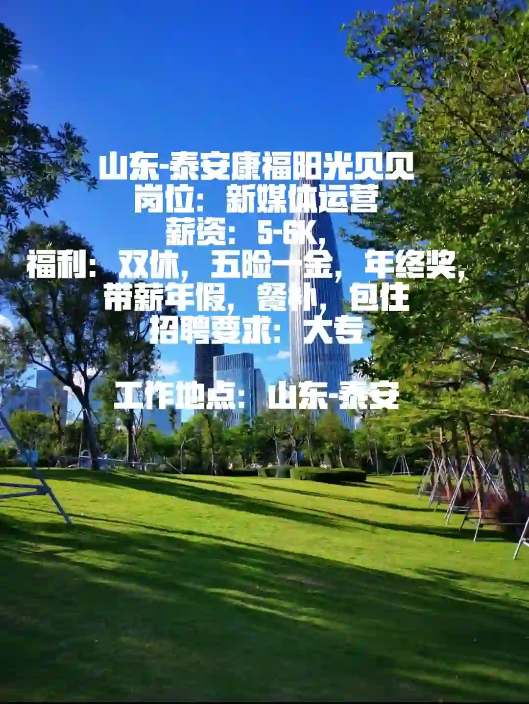 山东-泰安康福阳光贝贝 岗位:新媒体运营 薪