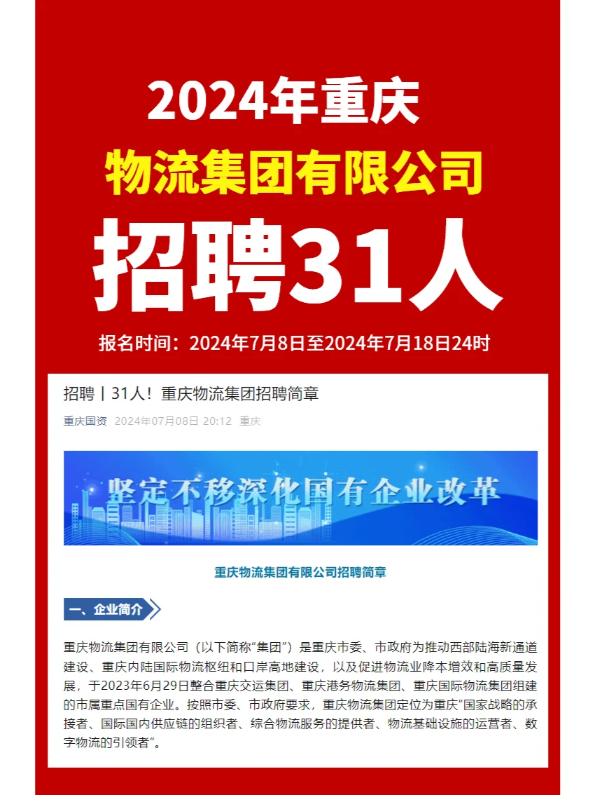 2024年重庆物流集团有限公司招聘31人