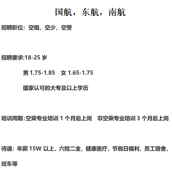 空乘，空中安全员招聘
