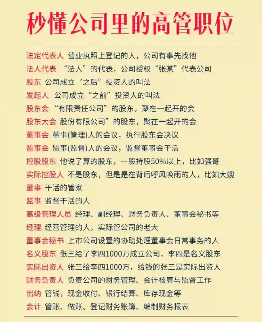 秒懂公司里的高管职位！！