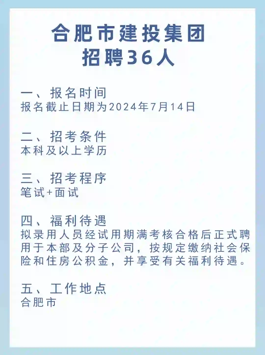 合肥市建投集团招聘36人