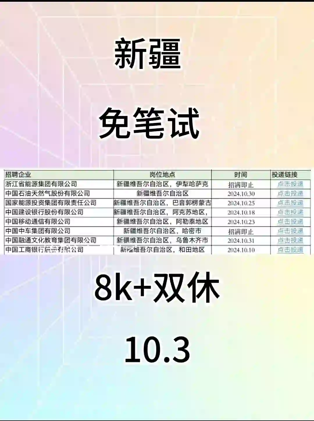 近期新疆爆开好多国企(内推免笔试)