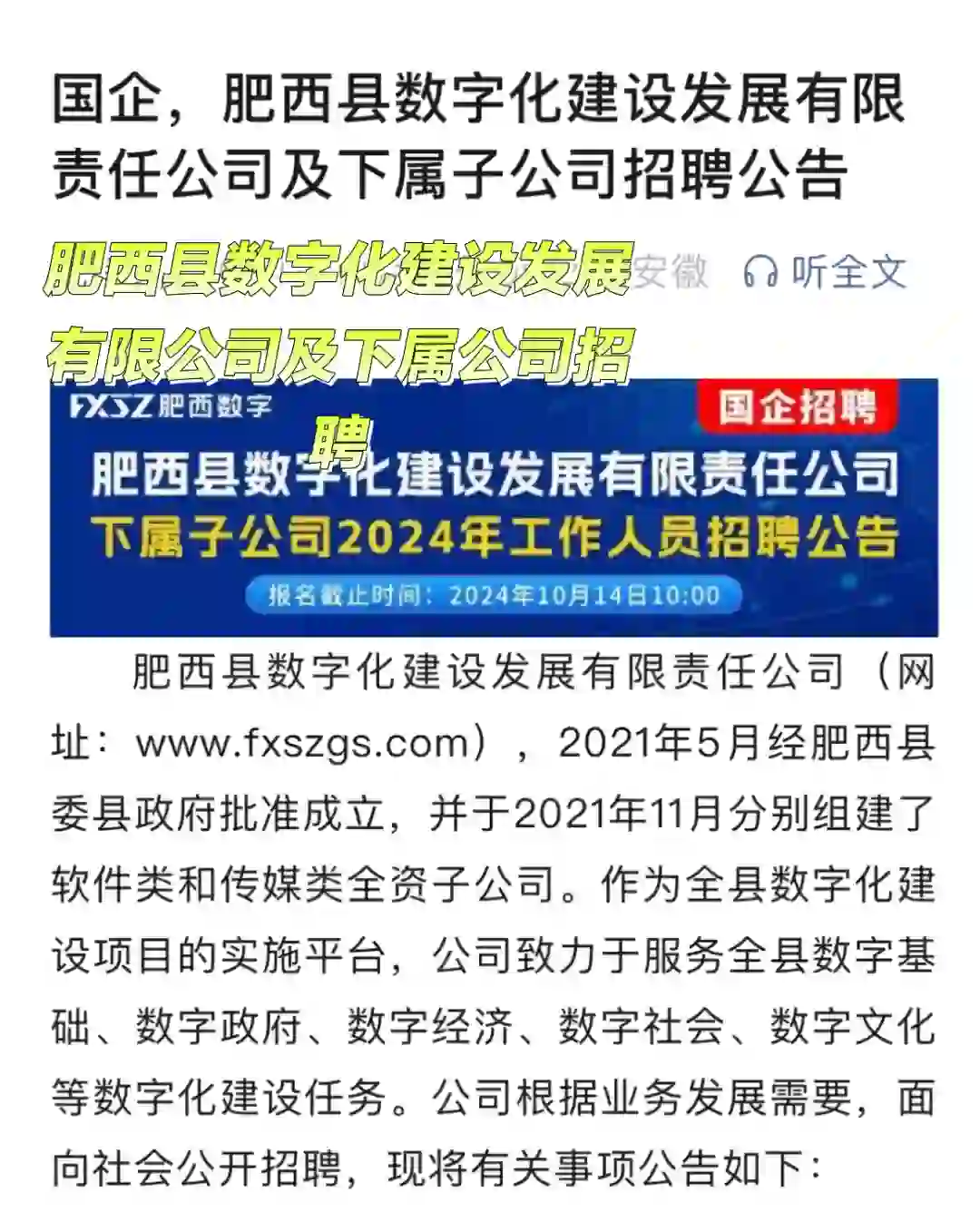 肥西县国企招聘