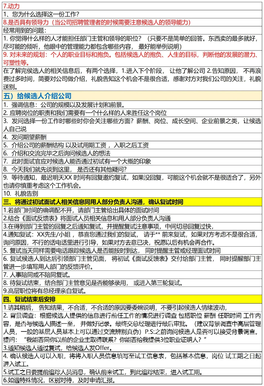 人事招聘面试执行SOP