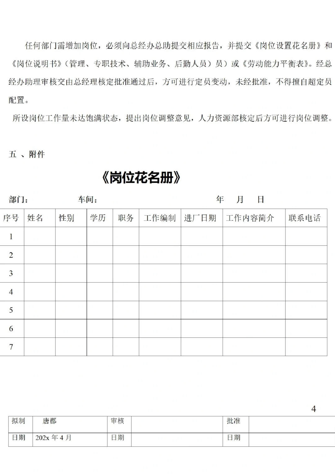 公司岗位编制表格及方案??