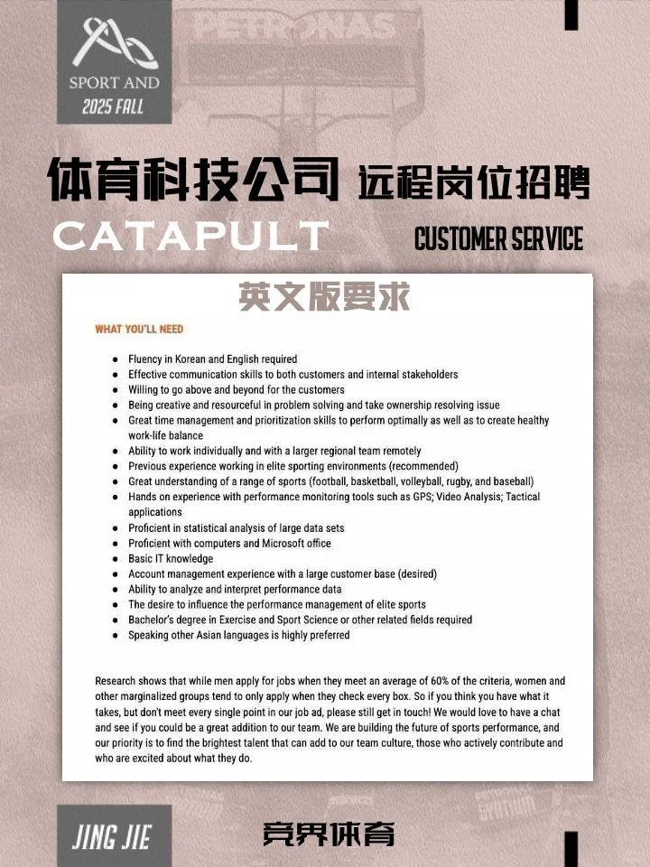 体育工作｜体育科技公司远程办公岗位招聘
