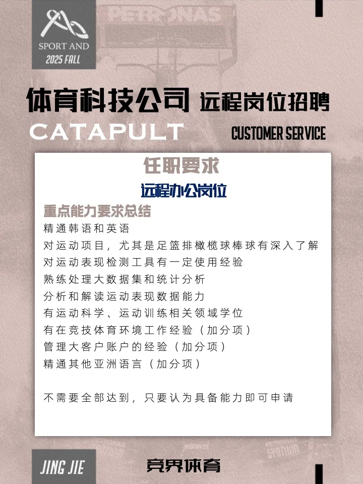 体育工作｜体育科技公司远程办公岗位招聘