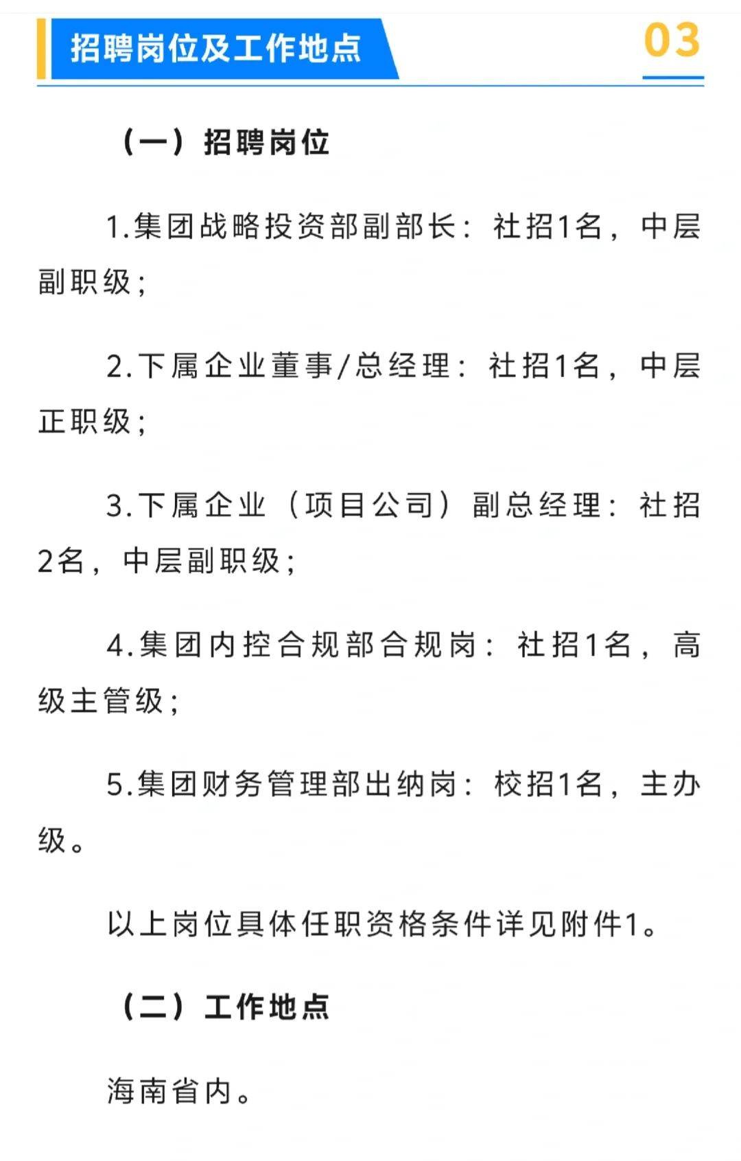 海南省金城安居投资集团有限公司招聘6人