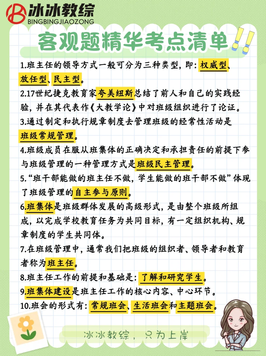 冰姐整理||客观题精华考点清单