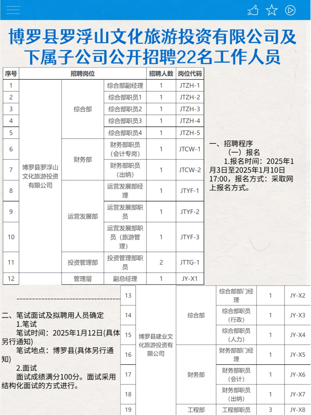 博罗县国企招聘22名工作人员