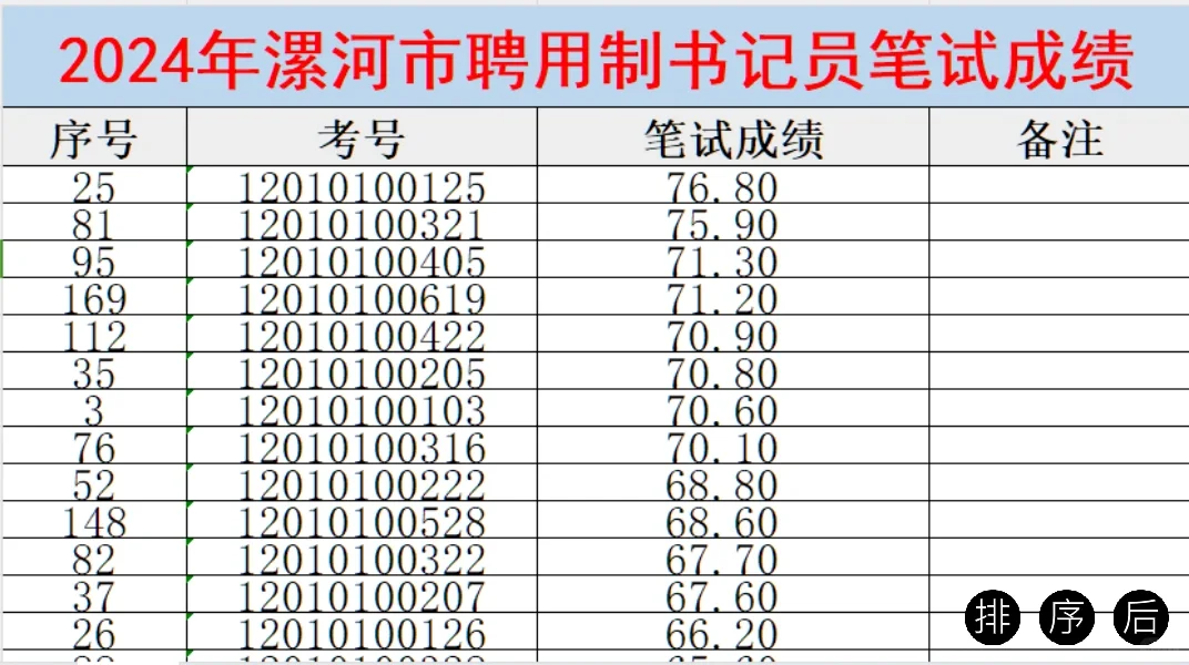2024漯河聘用制书记员笔试成绩