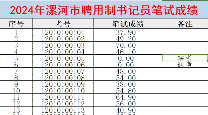 2024漯河聘用制书记员笔试成绩