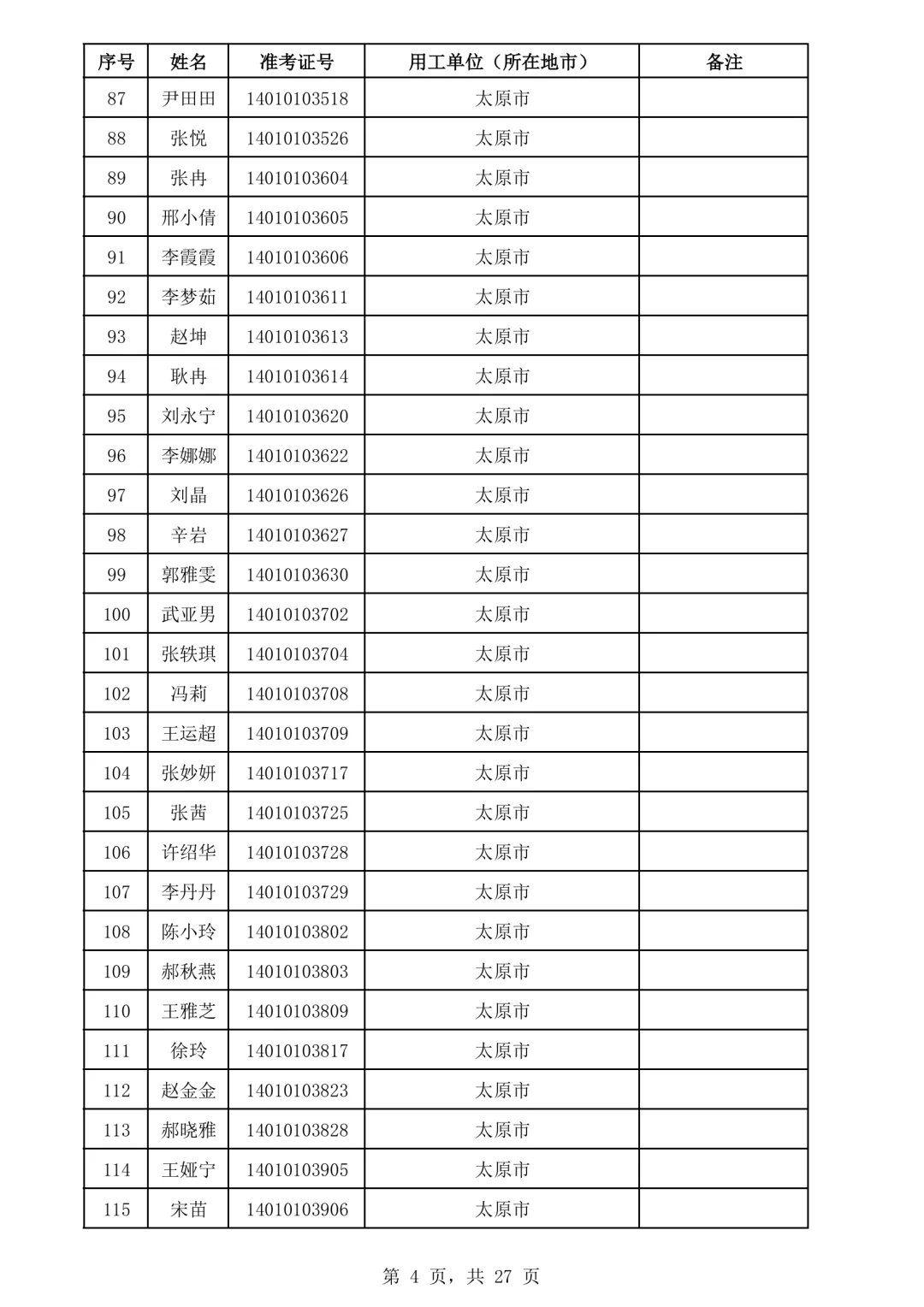 太原书记员入面名单