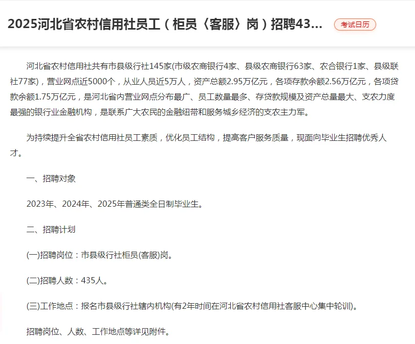 2025河北省农村信用社员工招聘435人