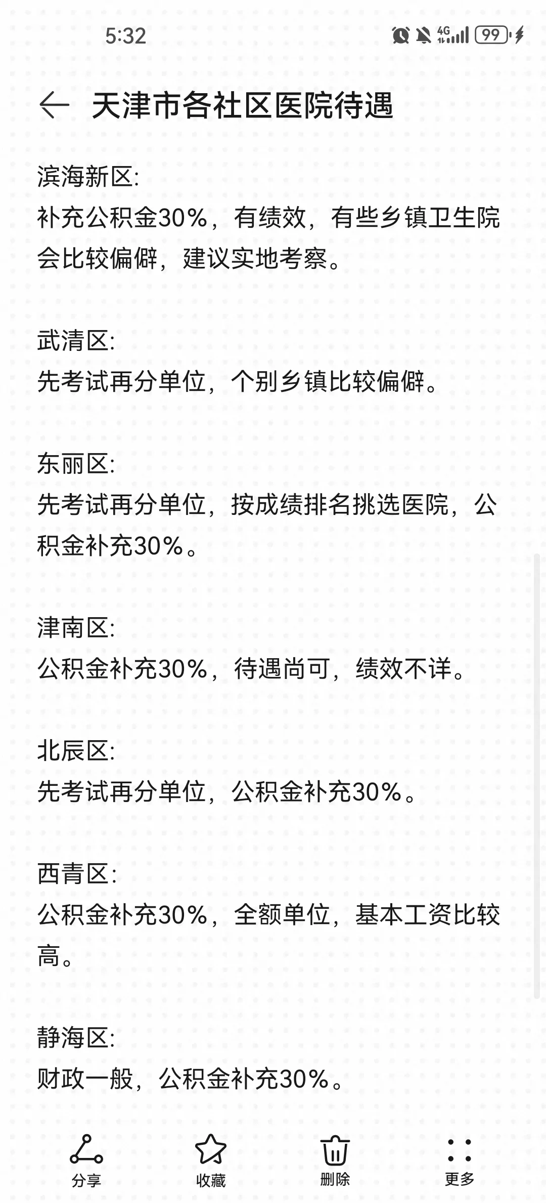 天津各区社区医院待遇一览