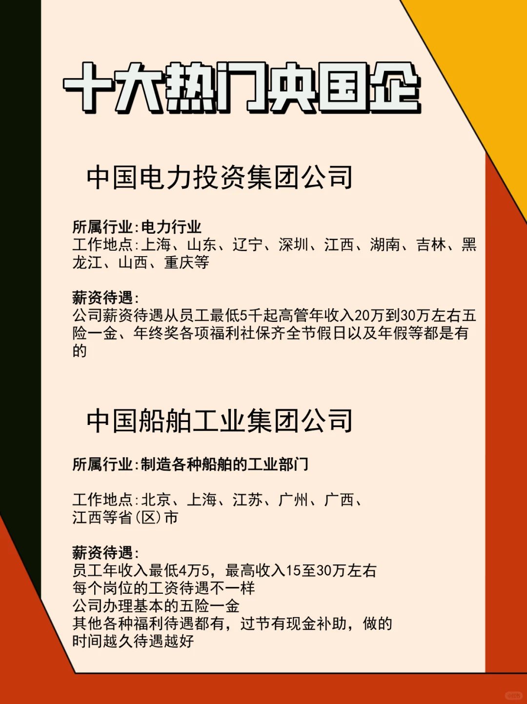 十大热门央国企