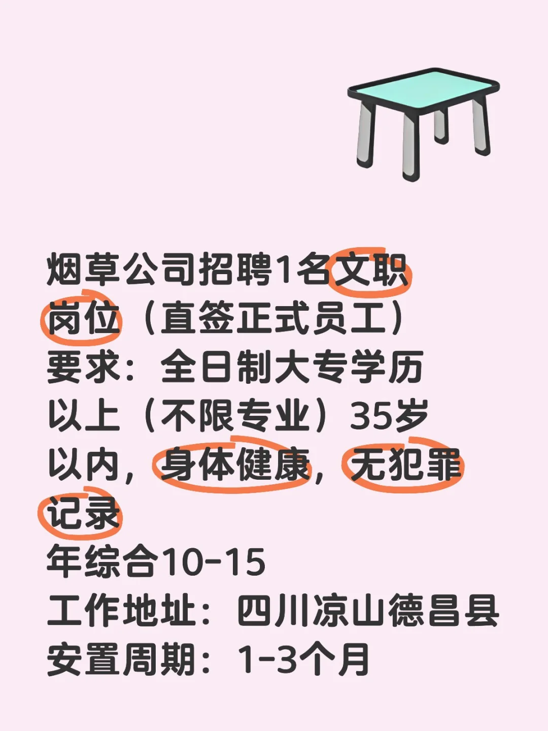 烟草公司招聘1名文职岗位